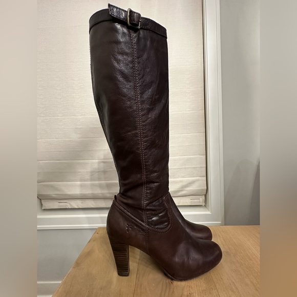 FRYE MIRANDA SIDE ZIP CAMPUS HEEL KNEE BOOTS WOMEN’S SIZE 9M BROWN